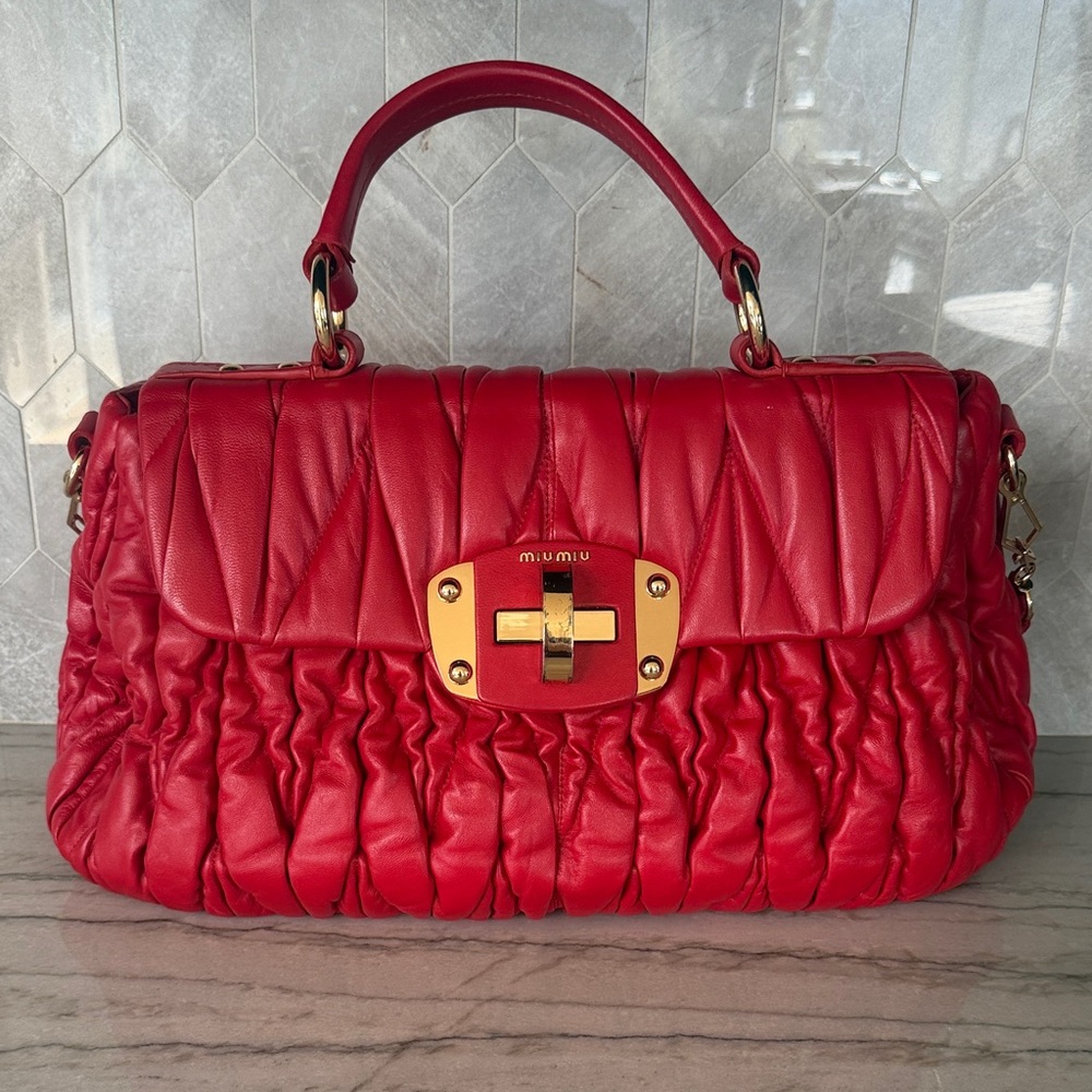 Miu Miu Red Matelasse Leather Bag